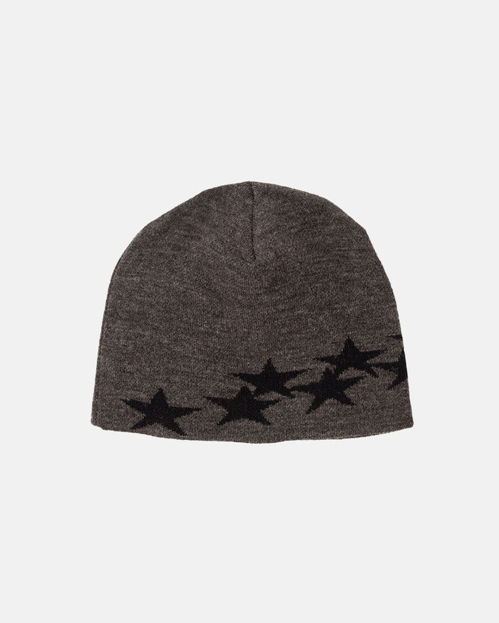 STARS BEANIE GREY - grey knit beanie, back view - Cold Culture