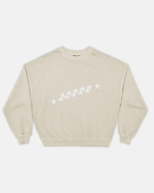 STARS CREWNECK PALE GREY - pale grey oversized crewneck sweatshirt, front view - Cold Culture