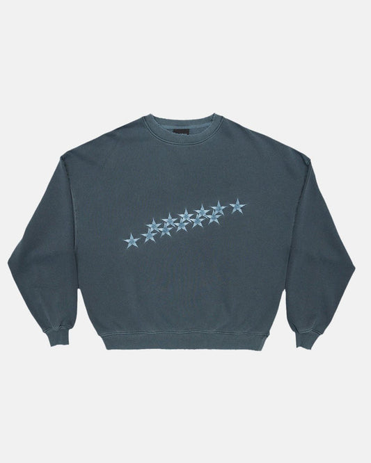 STARS CREWNECK SLATE BLUE - slate blue oversized crewneck sweatshirt, front view - Cold Culture