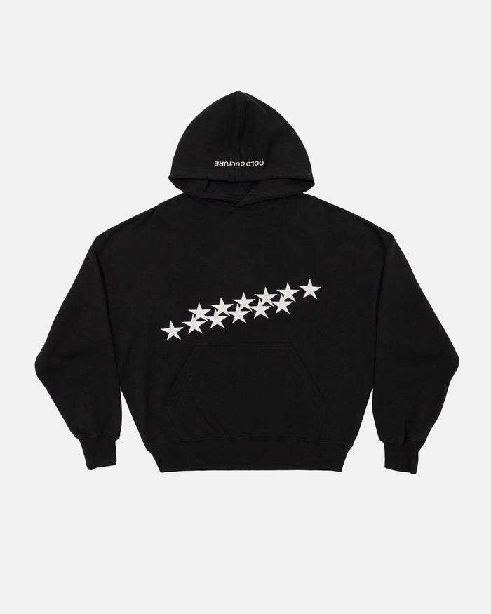 STARS HOODIE BLACK - black oversized hoodie, front view - Cold Culture