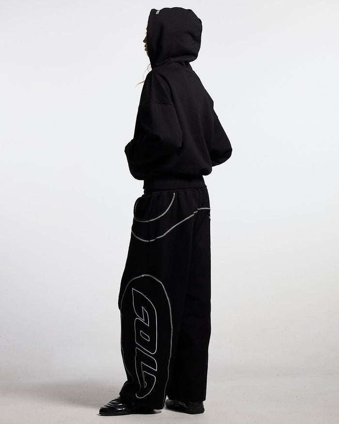 STARS HOODIE BLACK - black oversized hoodie, side view - Cold Culture #woman