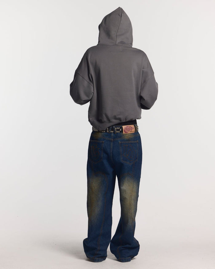 STARS HOODIE DUST GREY - dust grey oversized hoodie, back view on male model - Cold Culture #man