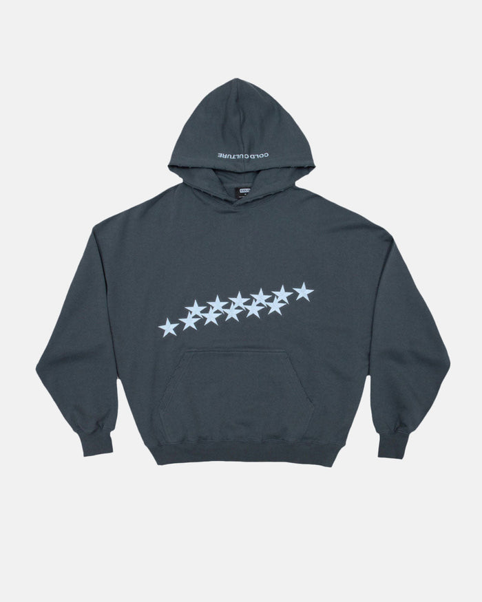 STARS HOODIE SLATE BLUE - slate blue oversized hoodie, front view - Cold Culture