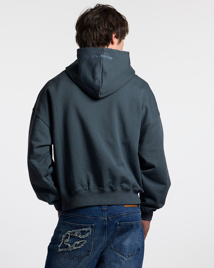 STARS HOODIE SLATE BLUE - slate blue oversized hoodie, back view on male model - Cold Culture #man