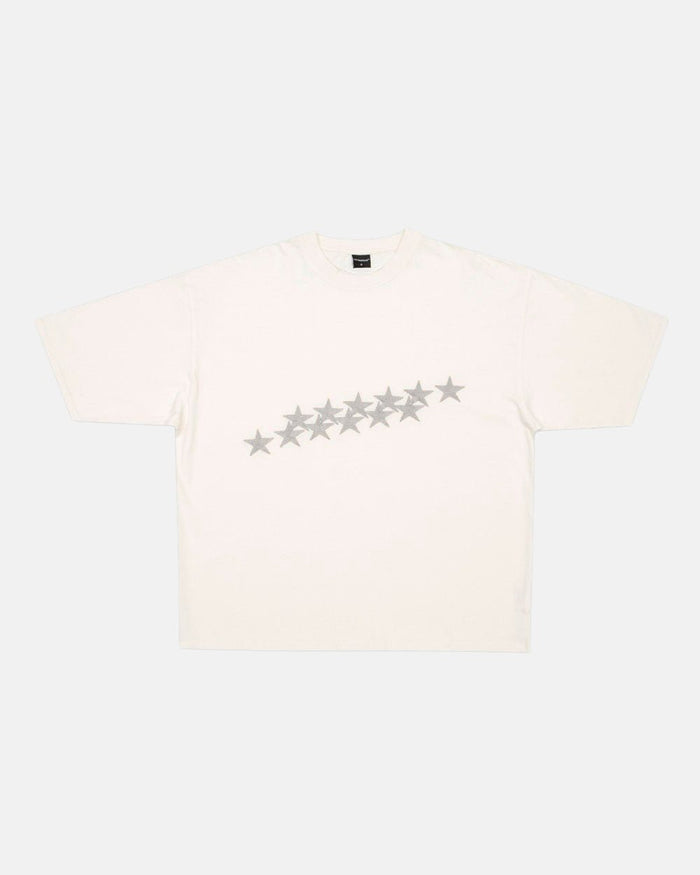 STARS TEE IVORY WHITE - ivory white oversized tee, front view - Cold Culture