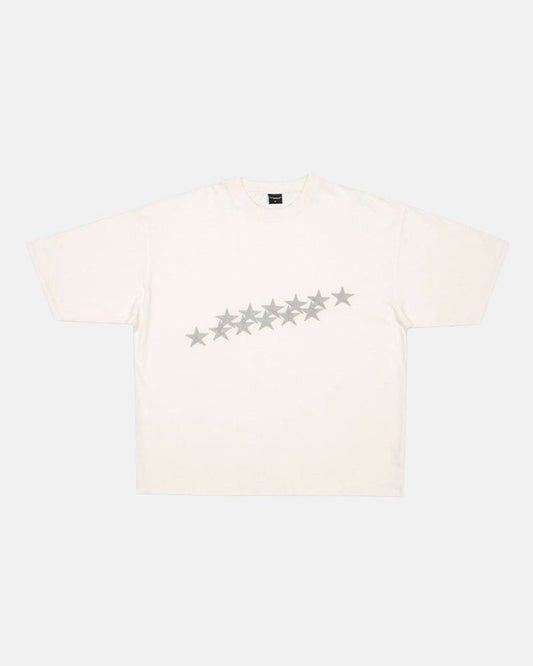 STARS TEE IVORY WHITE - ivory white oversized tee, front view - Cold Culture