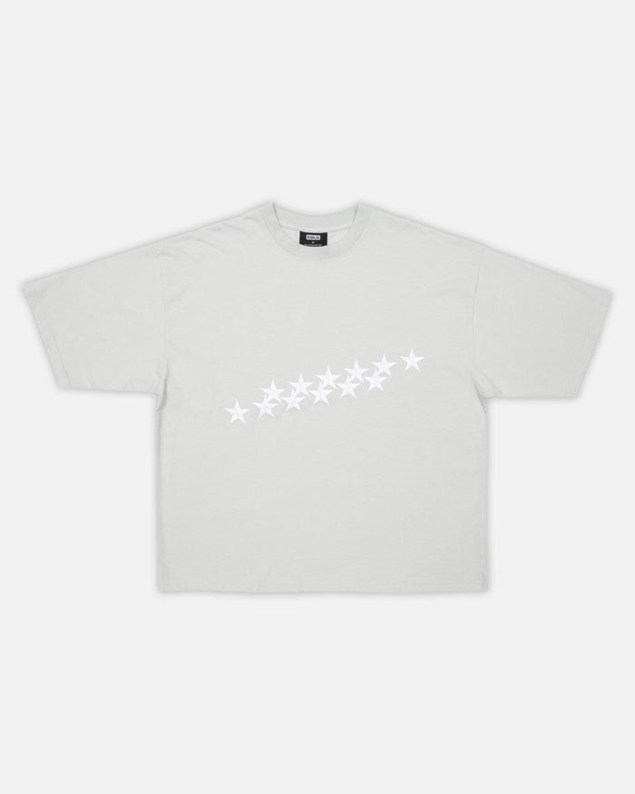 STARS TEE PALE GREY - pale grey oversized tee, front view - Cold Culture