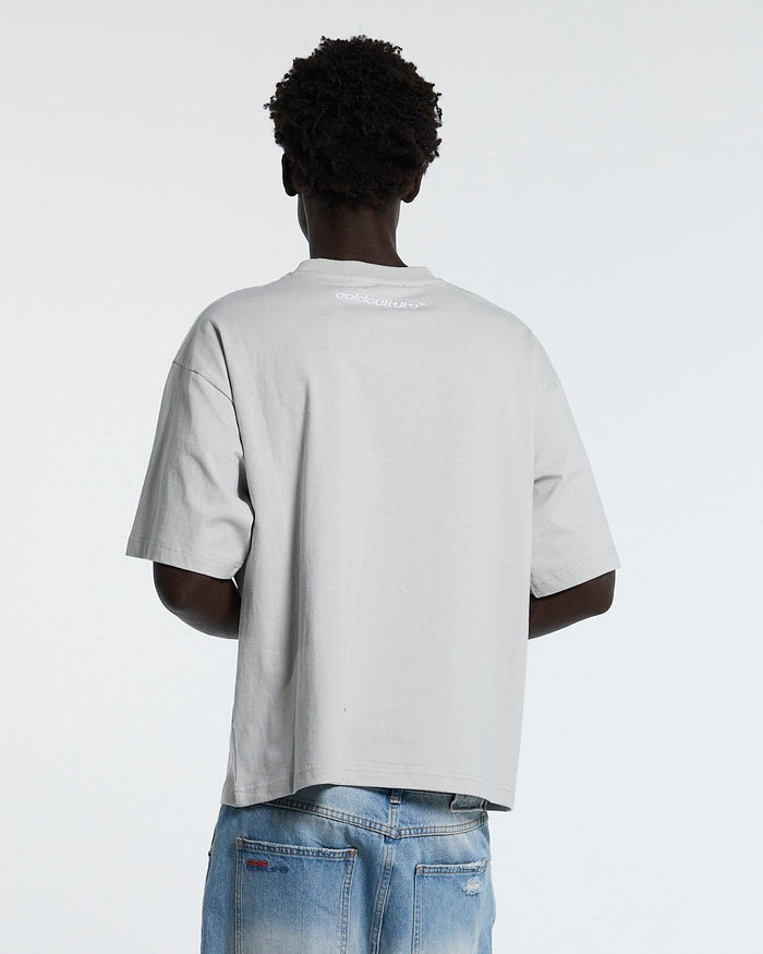 STARS TEE PALE GREY - pale grey oversized tee, back view on male model - Cold Culture