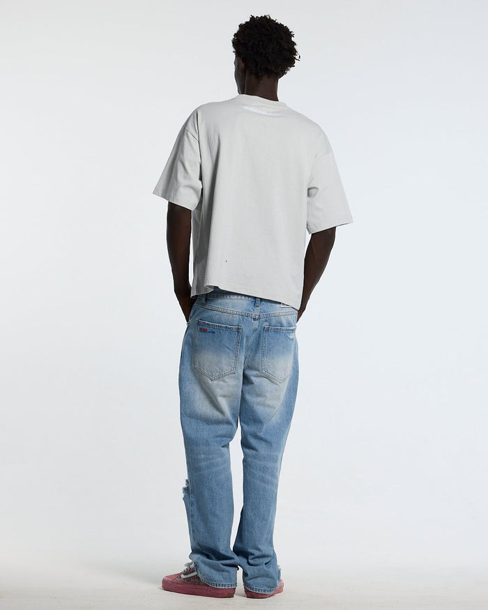 STARS TEE PALE GREY - pale grey oversized tee, back view on male model - Cold Culture