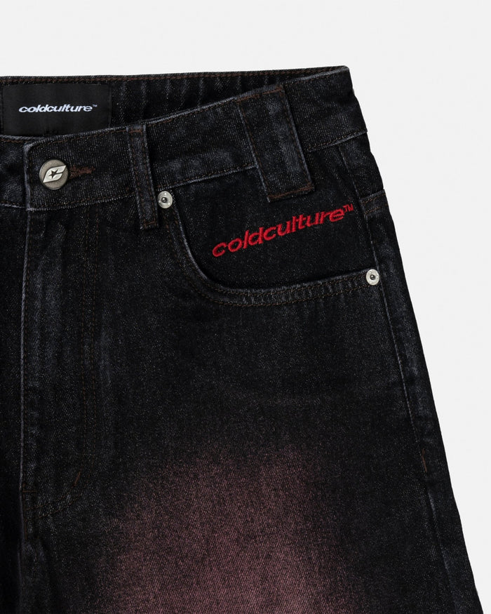 STARS V2 PANTS BURGUNDY - burgundy star embroidered pants, detail close-up - Cold Culture