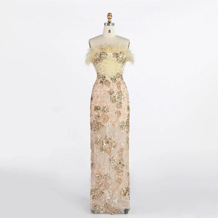 Strapless 3D Floral Satin Mermaid Gown Floor Length Formal Evening Dress ST007（副本） Sheer Fairy