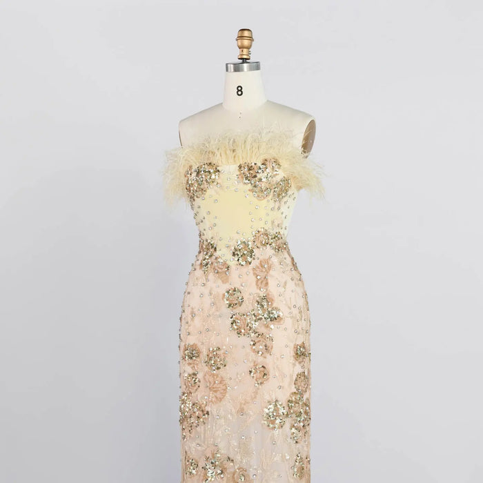 Strapless 3D Floral Satin Mermaid Gown Floor Length Formal Evening Dress ST007（副本） Sheer Fairy