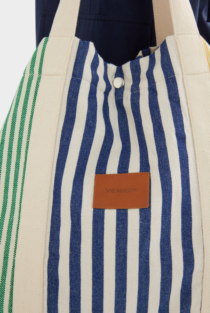 Stripe Canvas Tote - Navy/Yellow/Green Stripe