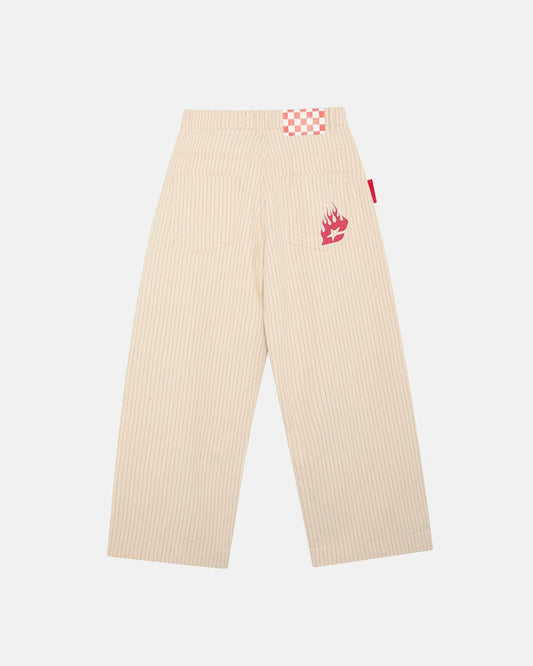 STRIPE FADE PANTS WHITE - white striped pants, back view - Cold Culture