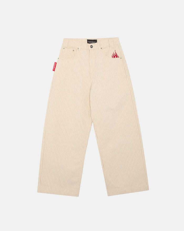 STRIPE FADE PANTS WHITE - white striped pants, front view - Cold Culture