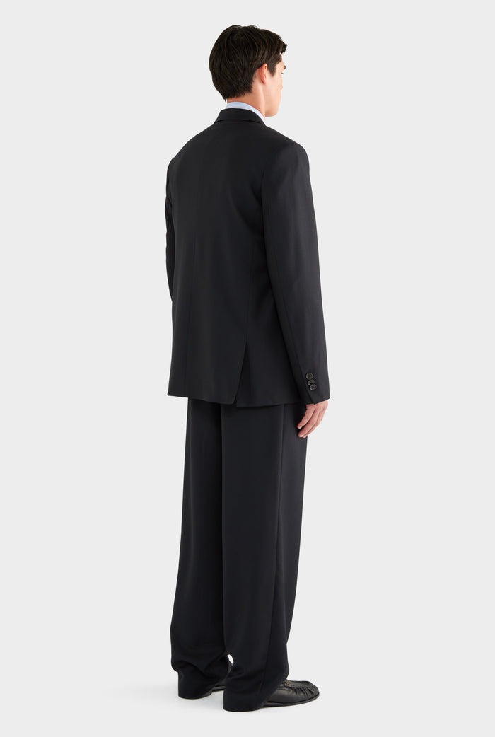 Tailored Wool Double Breasted Suit Jacket - Black - 100% Wool / Black / XS
