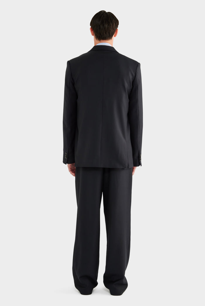 Tailored Wool Double Breasted Suit Jacket - Black - 100% Wool / Black / XS