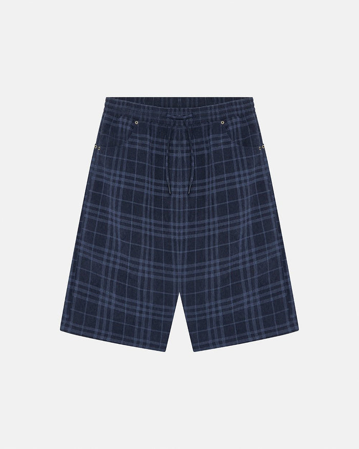TARTAN CLUB SHORTS NAVY - navy check shorts, front view - Cold Culture