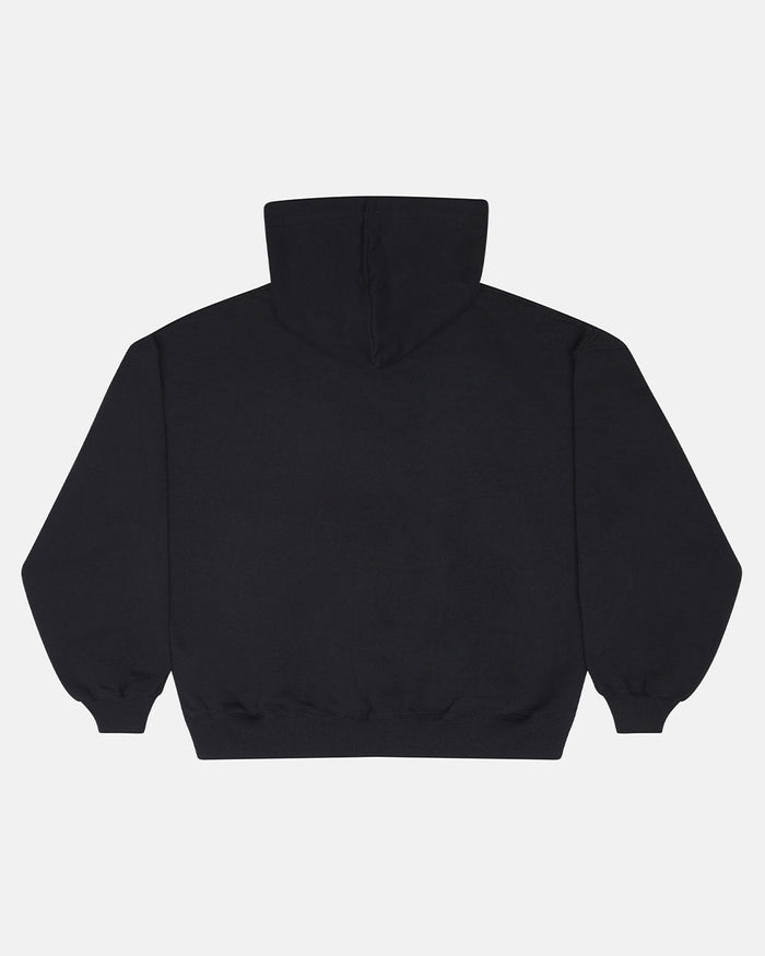 TEASE ME HOODIE BLACK - black graphic print hoodie, back view - Cold Culture