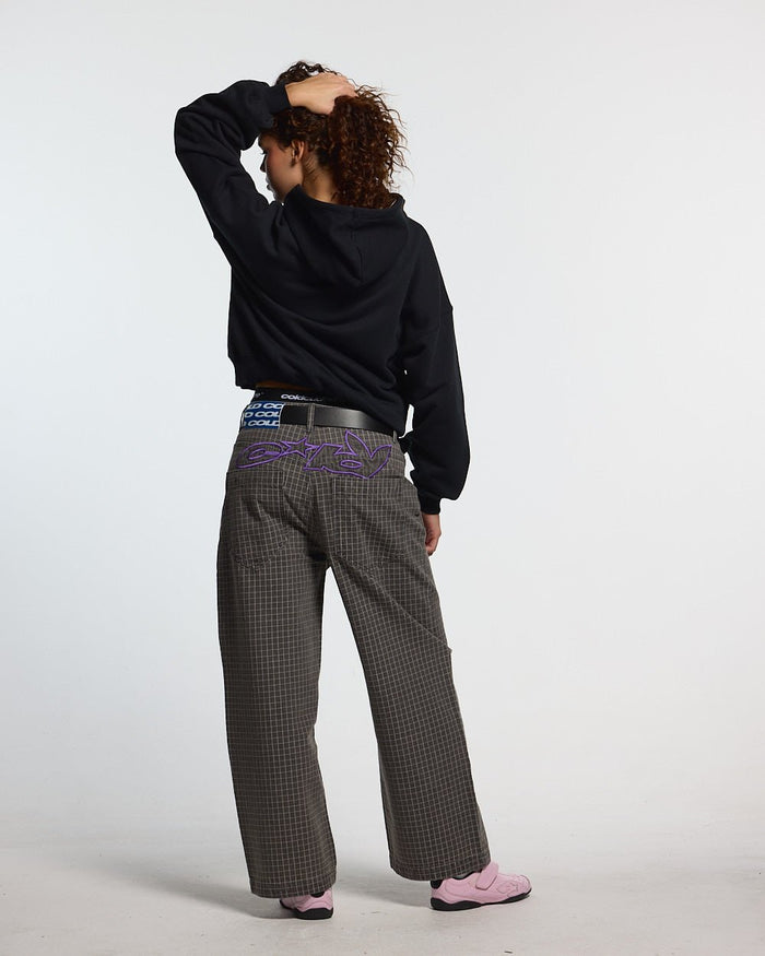 TEASE ME HOODIE BLACK - black graphic print hoodie, back view on female model - Cold Culture #woman