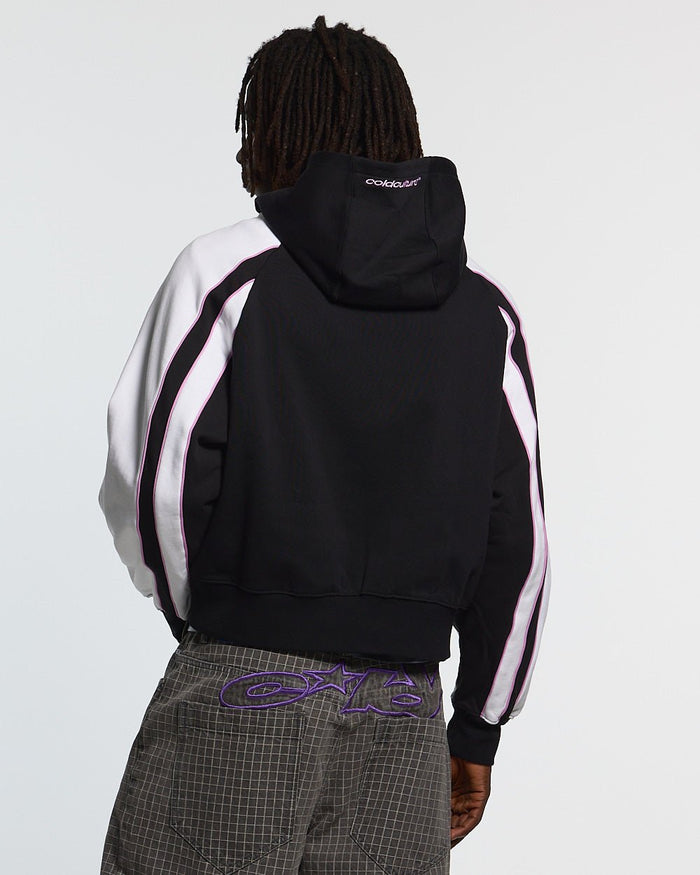 TEASE ME ZIP HOODIE BLACK & GREY - black and white zip-up hoodie, back view on male model - Cold Culture #man