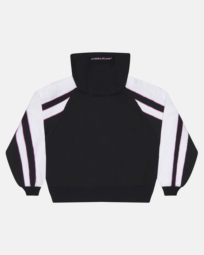 TEASE ME ZIP HOODIE BLACK & GREY - black and white zip-up hoodie, back view - Cold Culture