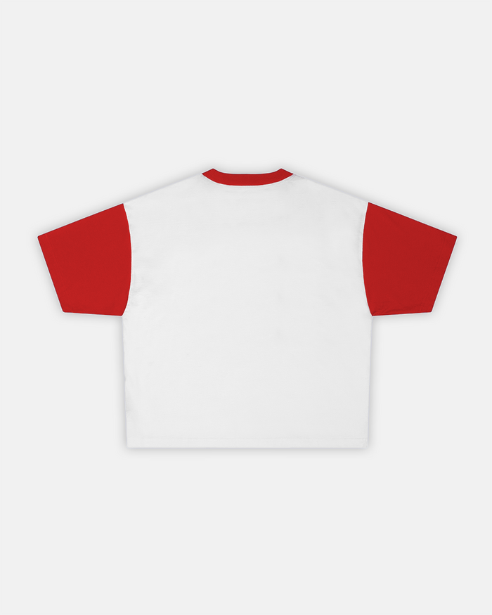 TEEN SPIRIT ERA TEE RED AND WHITE - red and white graphic print tee, back view - Cold Culture