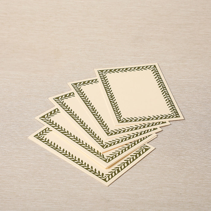 Ten blank cards with patterned border in olive green
