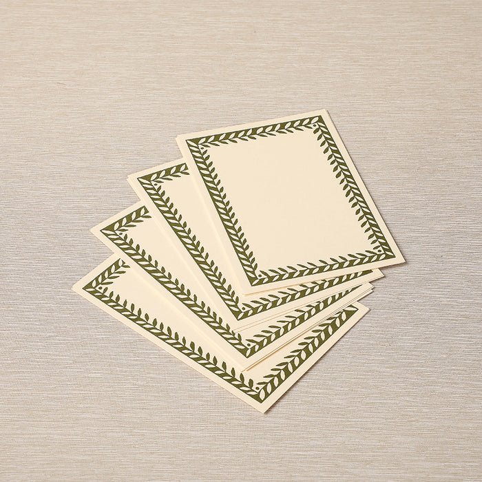 Ten blank cards with patterned border in olive green