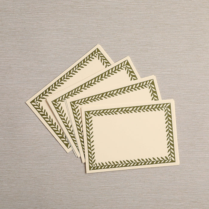 Ten blank cards with patterned border in olive green