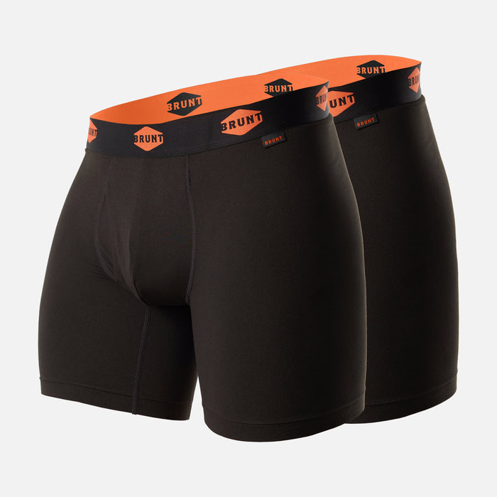 View 1 45 degree angle of comfort tech boxer in black displayed as a 2 pack * 1
