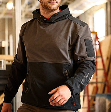 Man working on BRUNT light weight work hoodie in charcoal on jobsite * 0