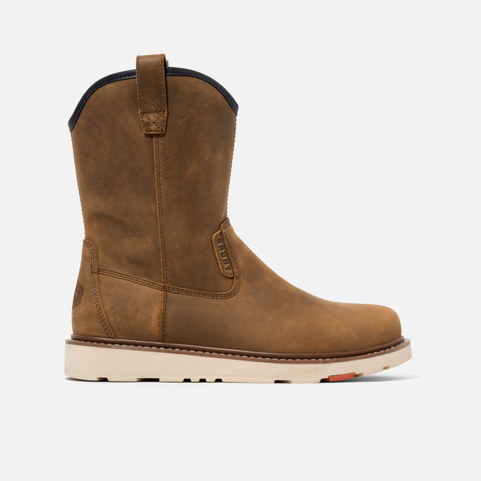 Right side of the BRUNT 9 inch water-resistant unlined soft toe roper bolduc work boot in brown