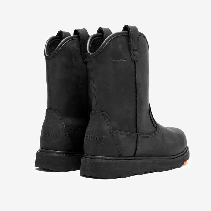 45 degree angle of the back BRUNT 9 inch waterproof soft toe roper bolduc work boot in black