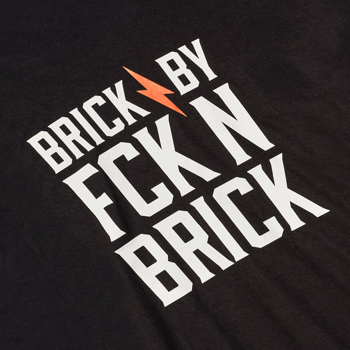 View 2 graphic of the BRUNT high quality t-shirt in black with brick x brick graphic on back * 0