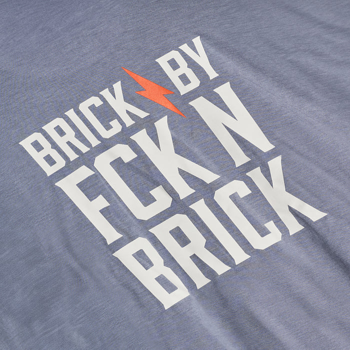 View 2 graphic of the BRUNT high quality t-shirt in light blue heather with brick x brick graphic on back * 1