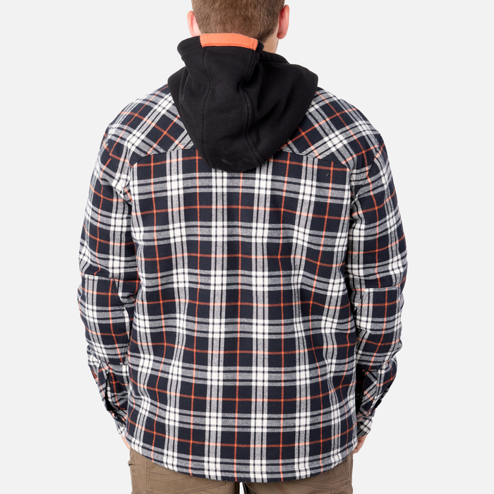 Back of the BRUNT quilted flannel work jacket in black white plaid * 0