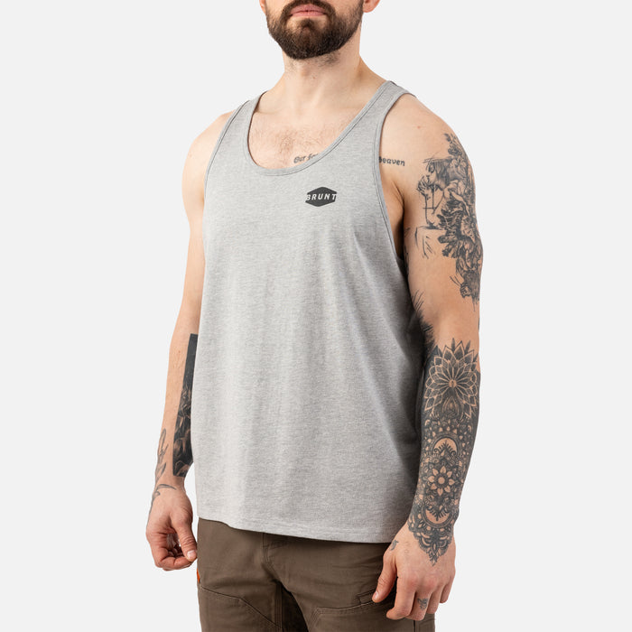 45 degree angle of front left of the BRUNT comfortable work tank top in light grey heather
