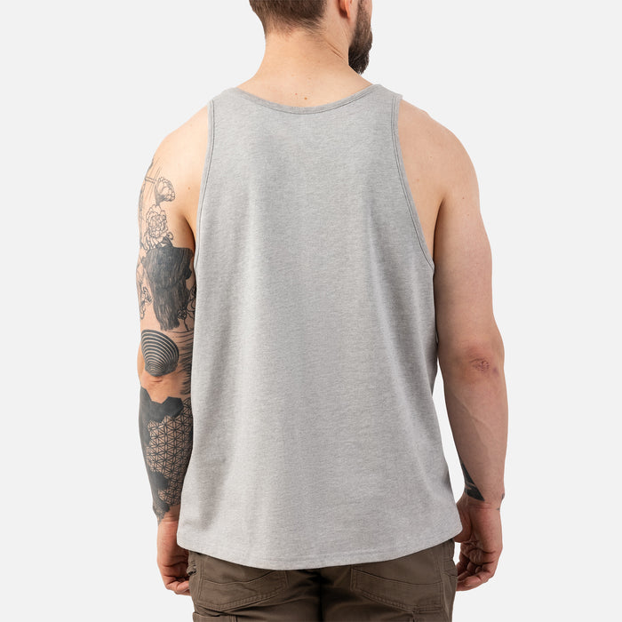 Back of the BRUNT comfortable work tank top in light grey heather