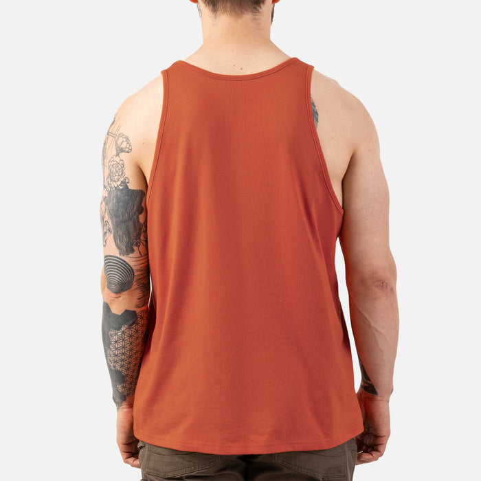 Back of the BRUNT comfortable work tank top in BRUNT orange