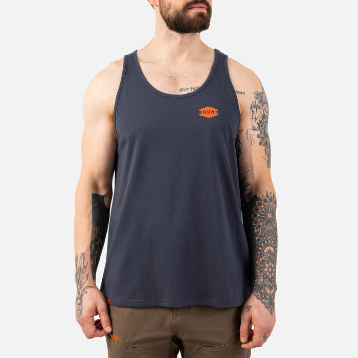Front of the BRUNT comfortable work tank top in navy blue