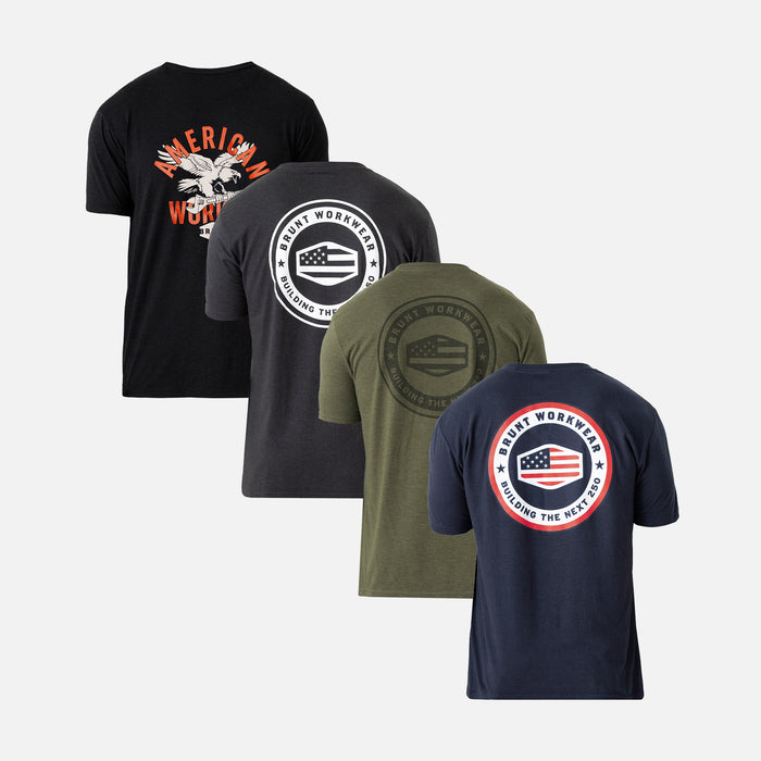 Four of BRUNT high quality t-shirt in black, dark navy, black frost and military green frost