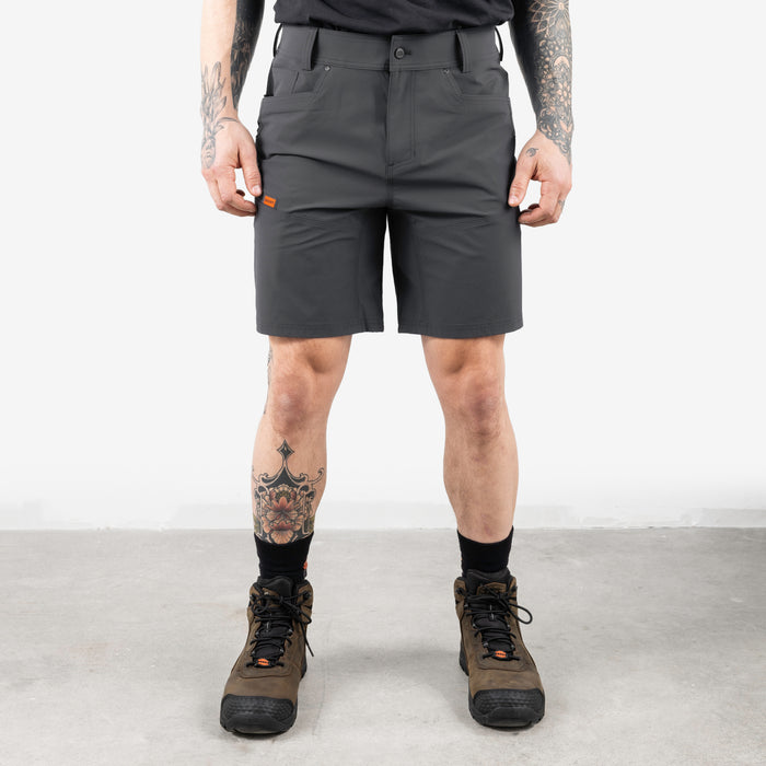 Front of the BRUNT 9 inch lightweight breathable costello work shorts in charcoal