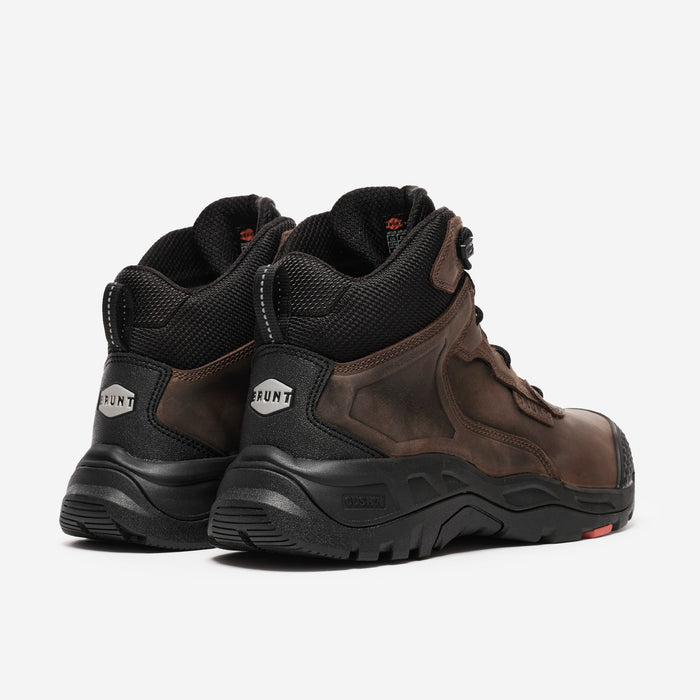 45 degree angle of the back of the BRUNT 6 inch reinforced toe work boot in brown