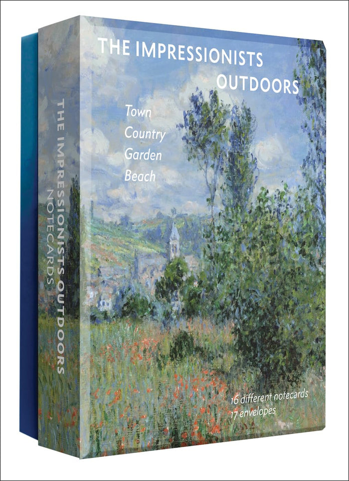 Box of 'The Impressionists Outdoors' notecards with a scenic painting on the cover.