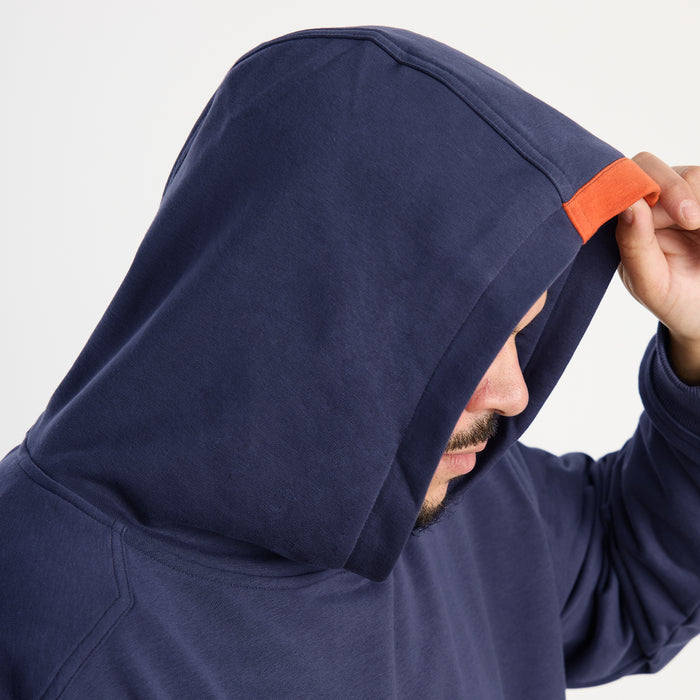 Hard hat compatible hood of the BRUNT comfortable all-season levin work hoodie in navy * 0