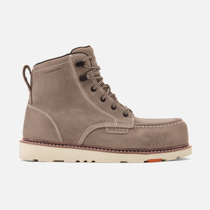 Right side of the BRUNT 6 inch waterproof composite toe marin work boot in light grey