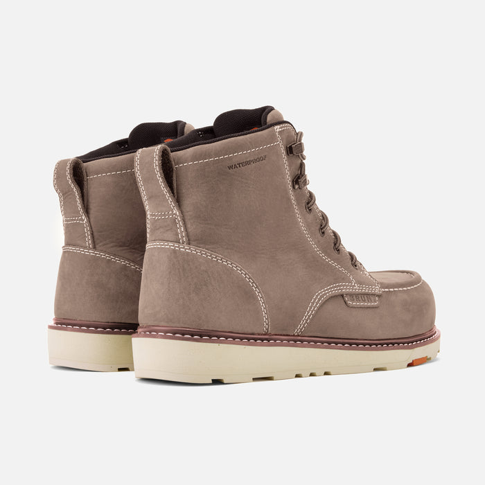 45 degree angle of the back BRUNT 6 inch waterproof composite toe marin work boot in light grey