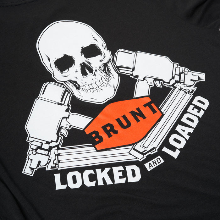 View 2 graphic of the BRUNT high quality t-shirt with locked and loaded graphic on back