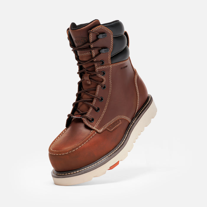 45 degree angle of the left BRUNT 8 inch waterproof welted composite toe marin work boot in tobacco * 0